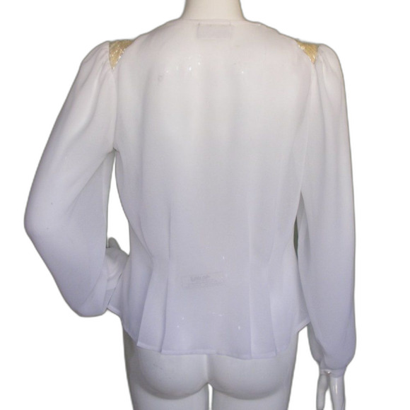 Vintage Contempo Casual Blouse, M, Off-white, Sequin statement Shoulders, LS - Picture 5 of 12